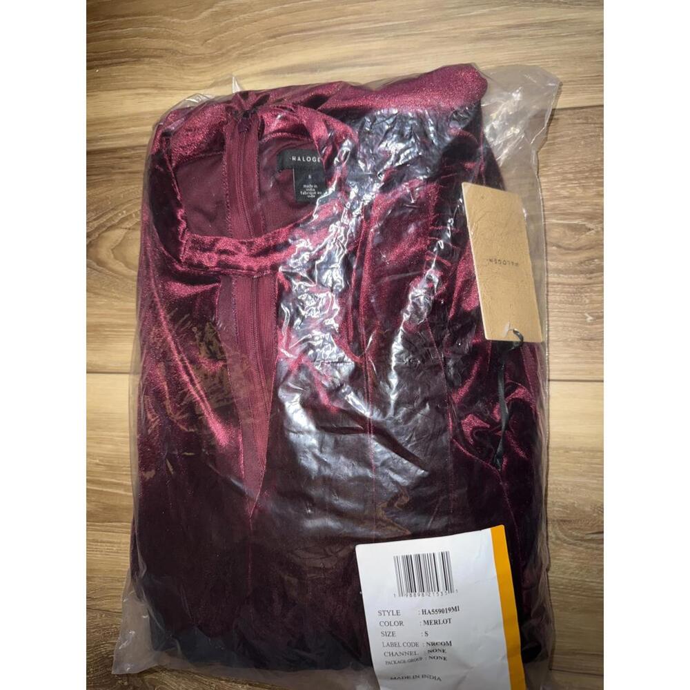 NWT! Halogen® Short Sleeve Velvet Midi Dress in Merlot Size Small - Picture 4 of 5